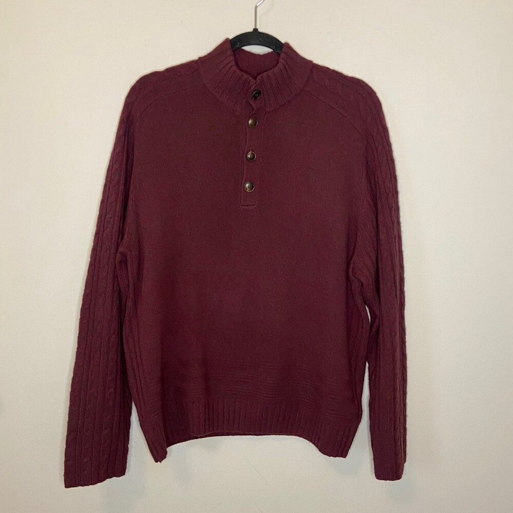 Bobby Jones Burgundy Wool Cashmere Fisherman Henley Sweater Sz XL
